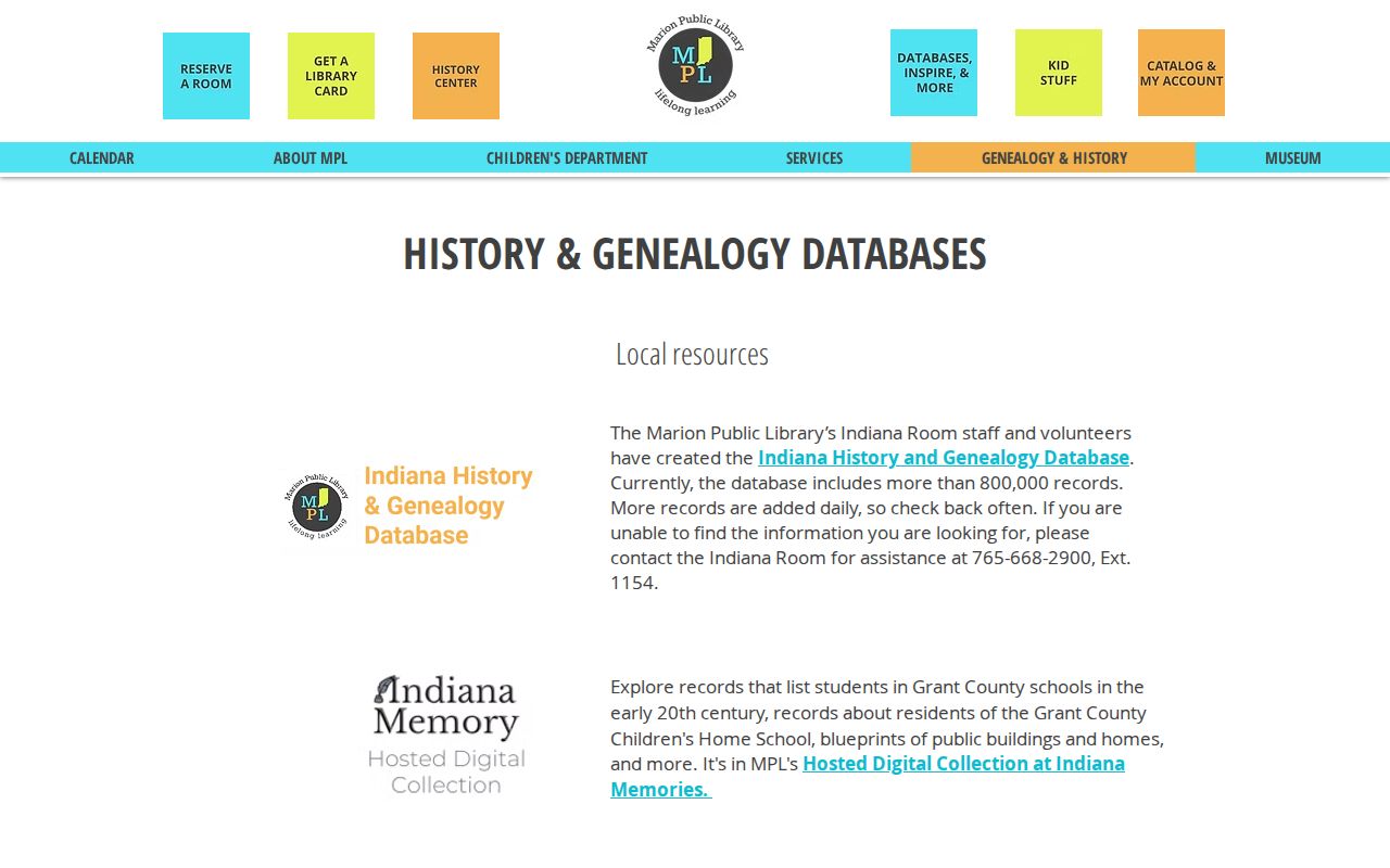 Marion Public Library history and genealogy databases for city directory follow-up