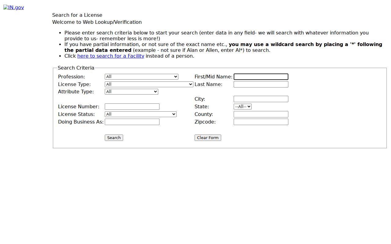 Indiana professional license search for Marion identity cross-checks